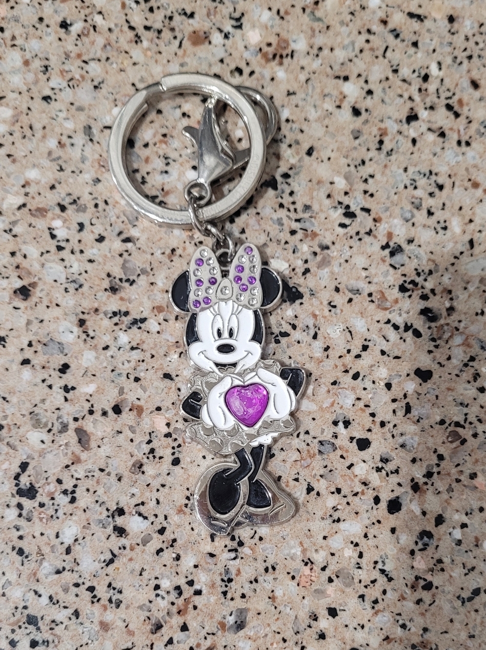 Minnie Mouse Heart Keychain with Purple Crystals